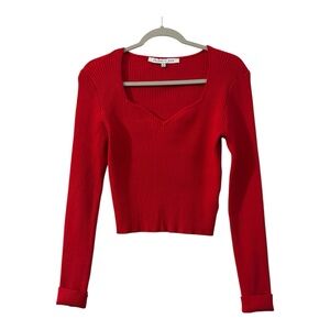 Red Ribbed Sweetheart Long Sleeve Top